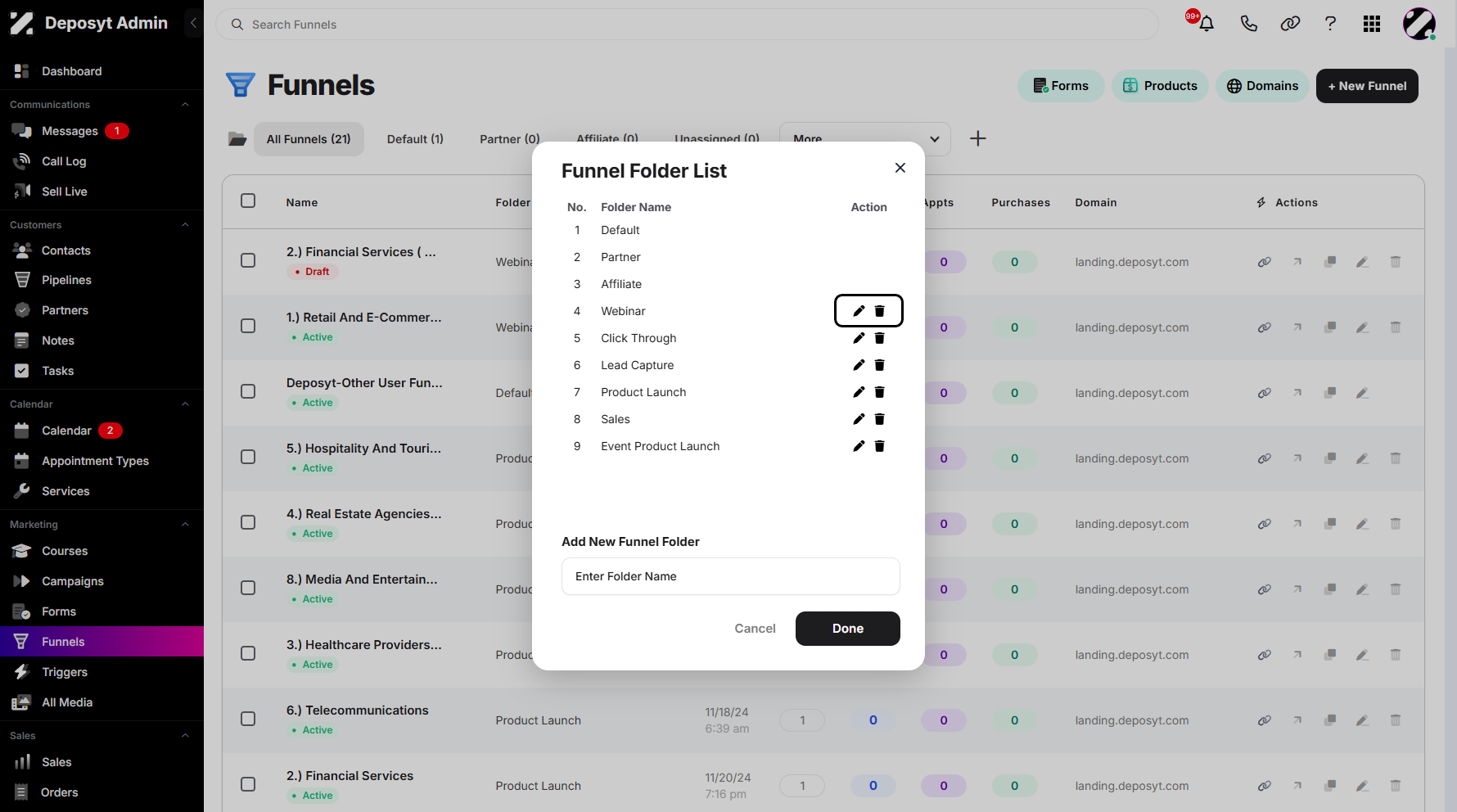 Step 5: You can manage your existing folders by clicking on the available actions, such as Edit and Delete.