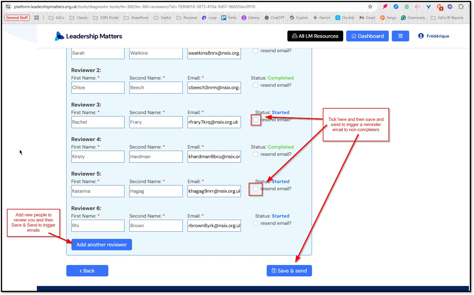 From here you can tick the option to resend the email to existing Reviewers or Add Another Reviewer Clicking Save & Send will trigger emails as required