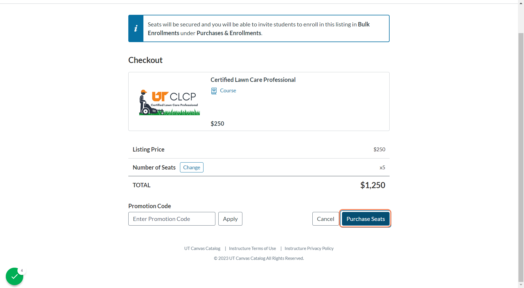 Click on Purchase seats and complete your payment.