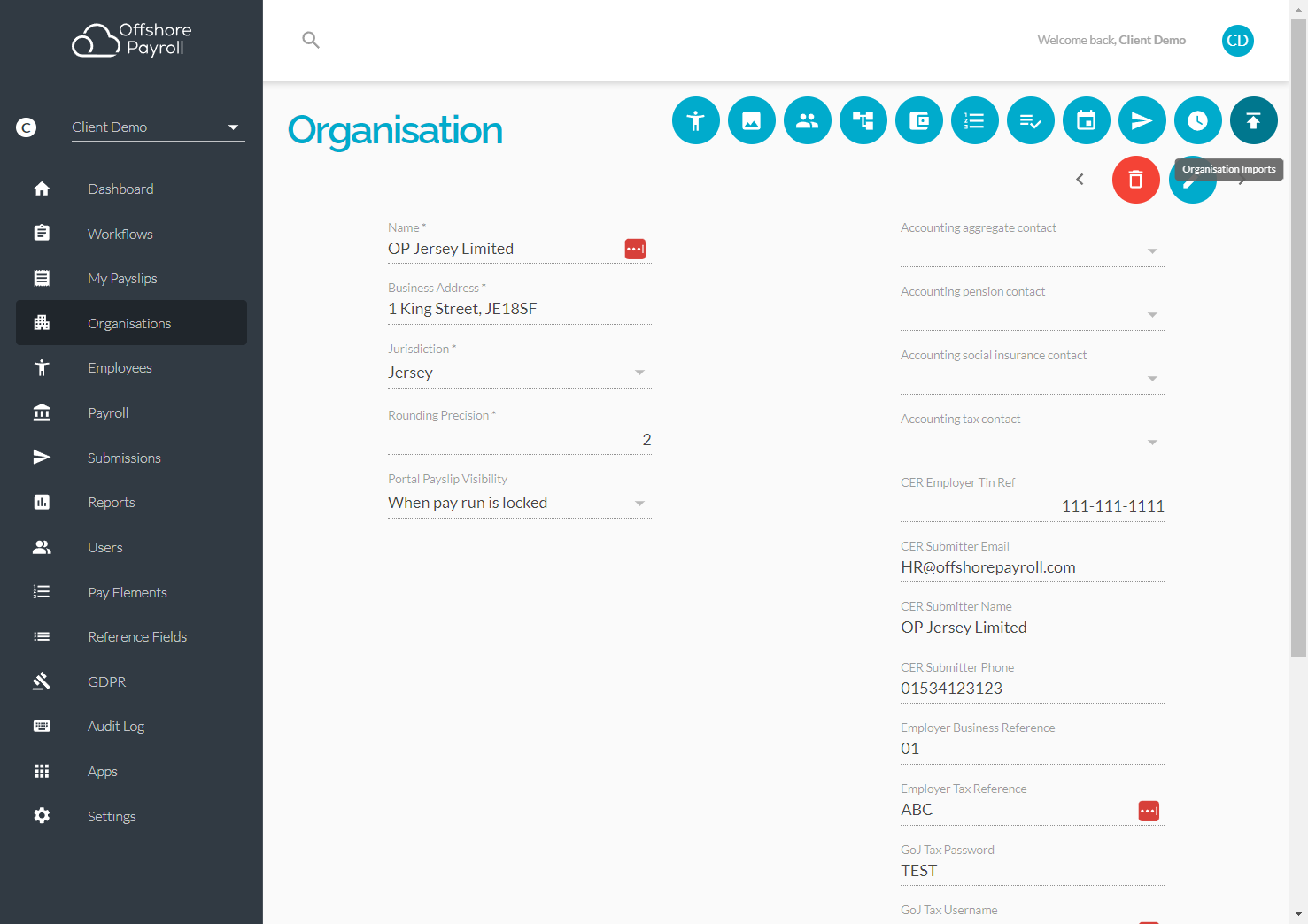 Click on Organisation Imports