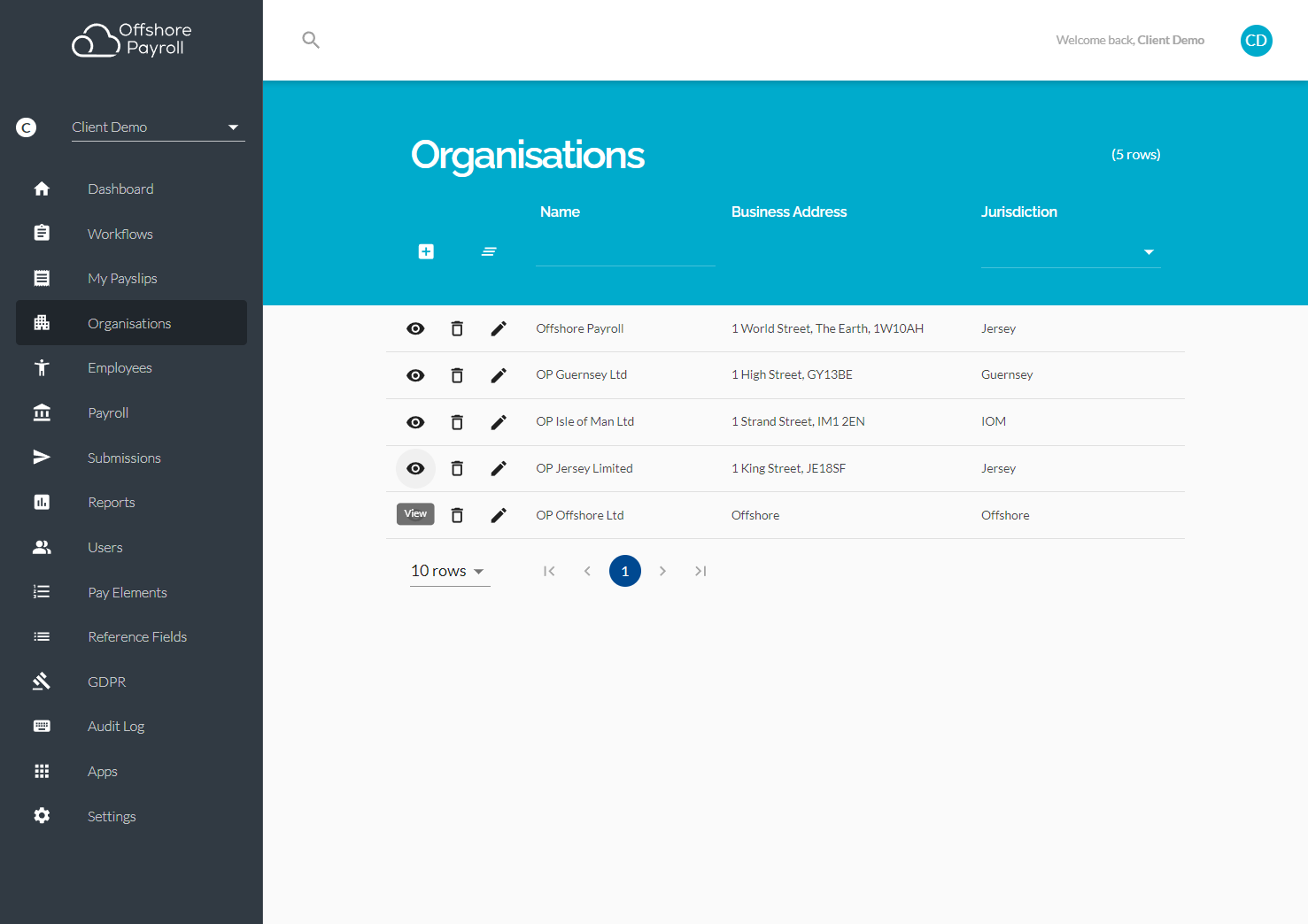 Click the view icon next to the organisation that you wish to import your changes to