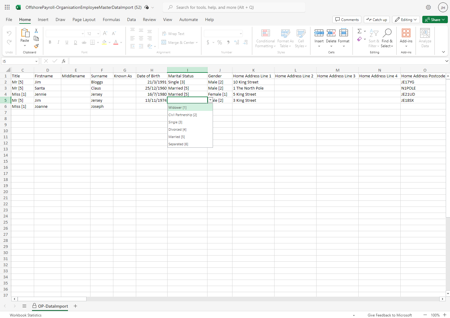 Open your template from its saved location and edit the required fields for each employee by either entering data or using the drop-down menu options provided, a handy guide to each field can be found in the user guides.