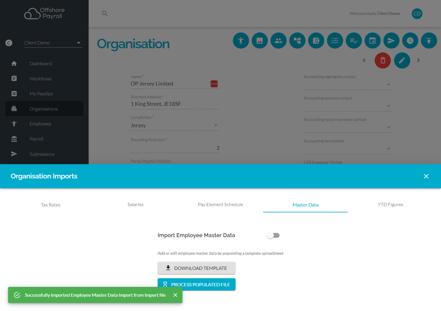 You have now successfully imported Employee Master Data Import from import file.