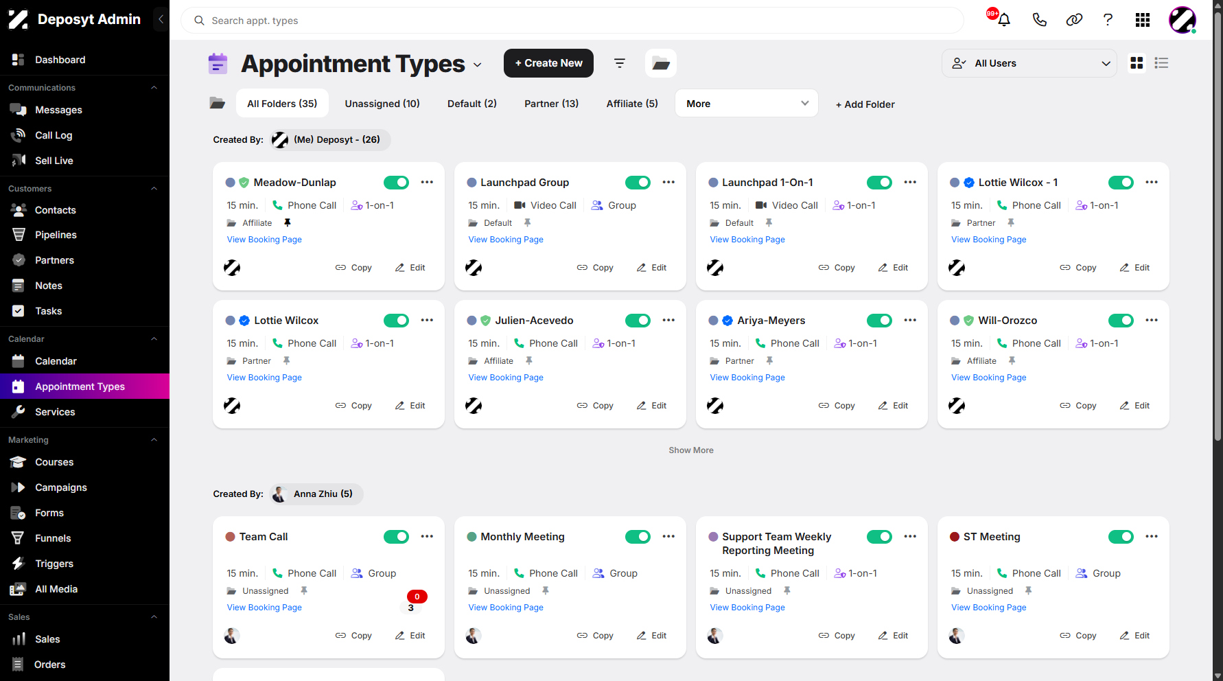 Step 6: You are now navigated to the Appointment Types section. This feature helps users quickly navigate from one section to another.