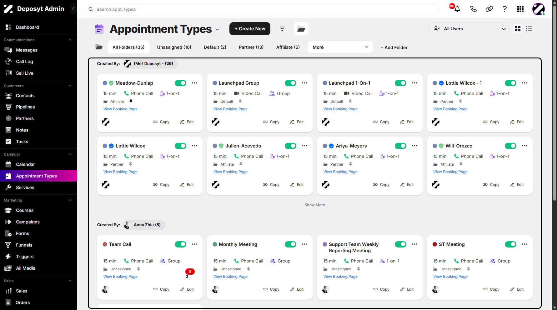 Step 6: You are now navigated to the Appointment Types section. This feature helps users quickly navigate from one section to another.
