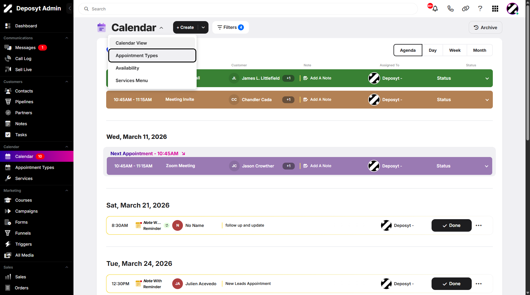 Step 5: Click on Appointment Types to proceed.