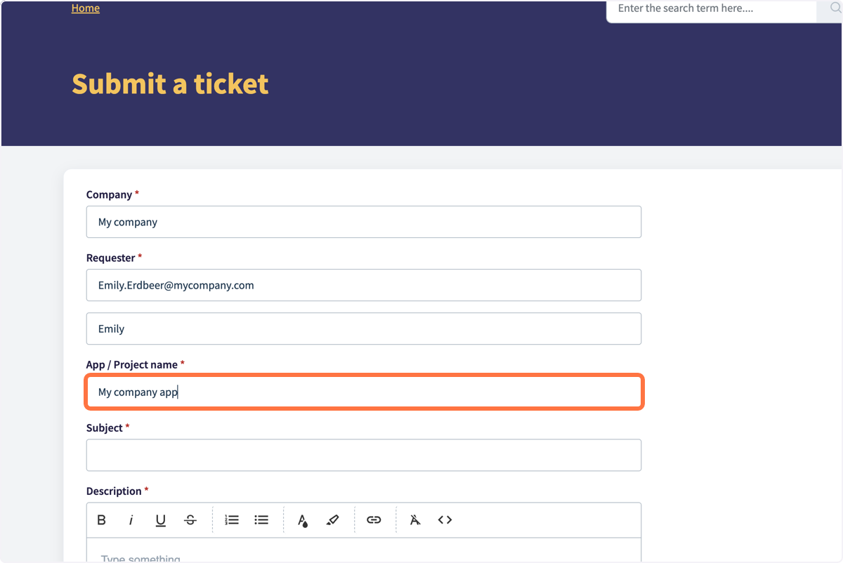 enter the name of your app or project enter the name of your app or project