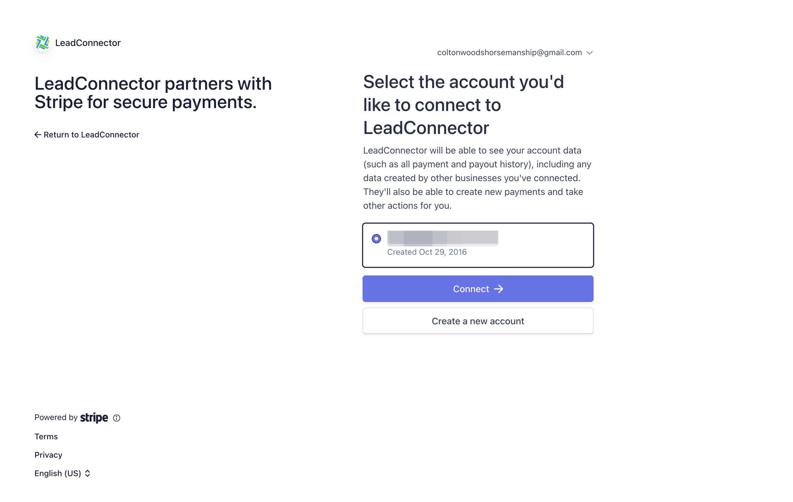 Select Your Stripe Account and Click on Connect