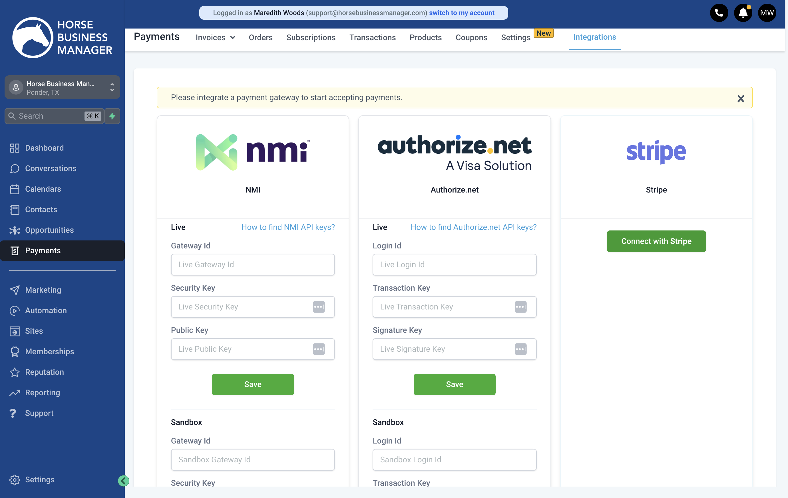 Click on Connect with Stripe