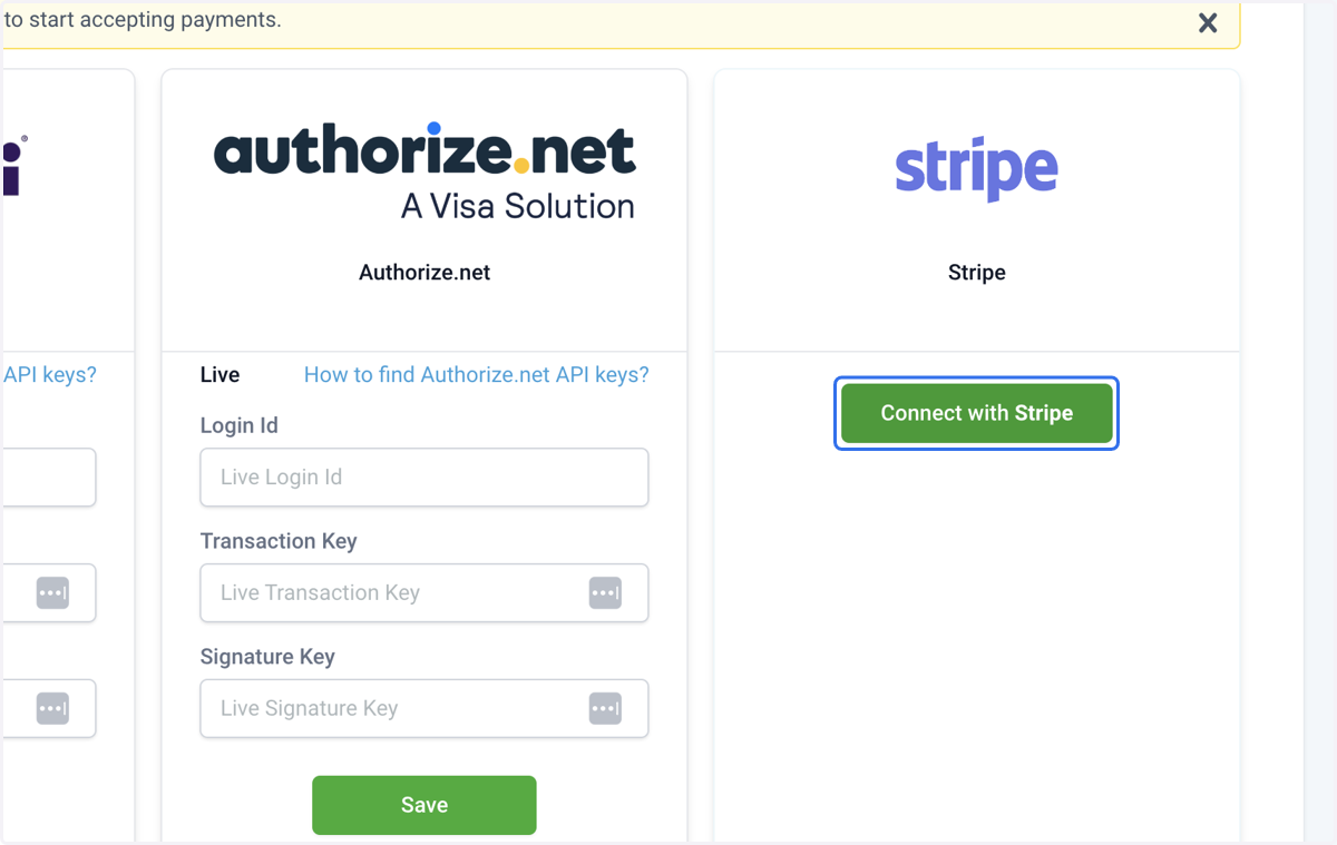 Click on Connect with Stripe