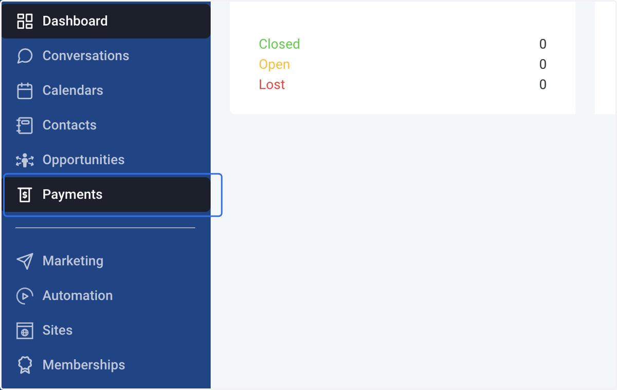 Click on Payments