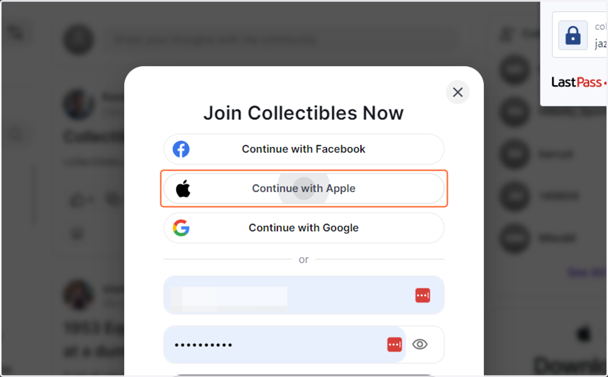 Or Continue with Apple