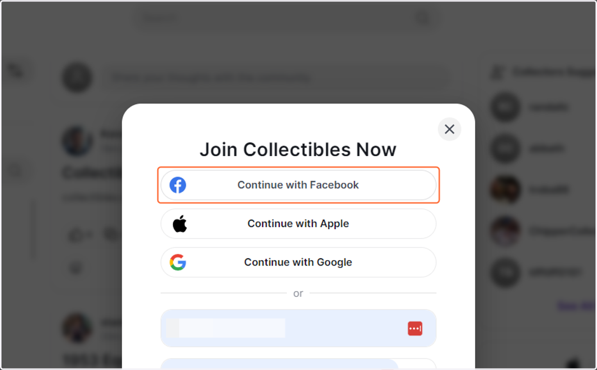 Click on Continue with Facebook