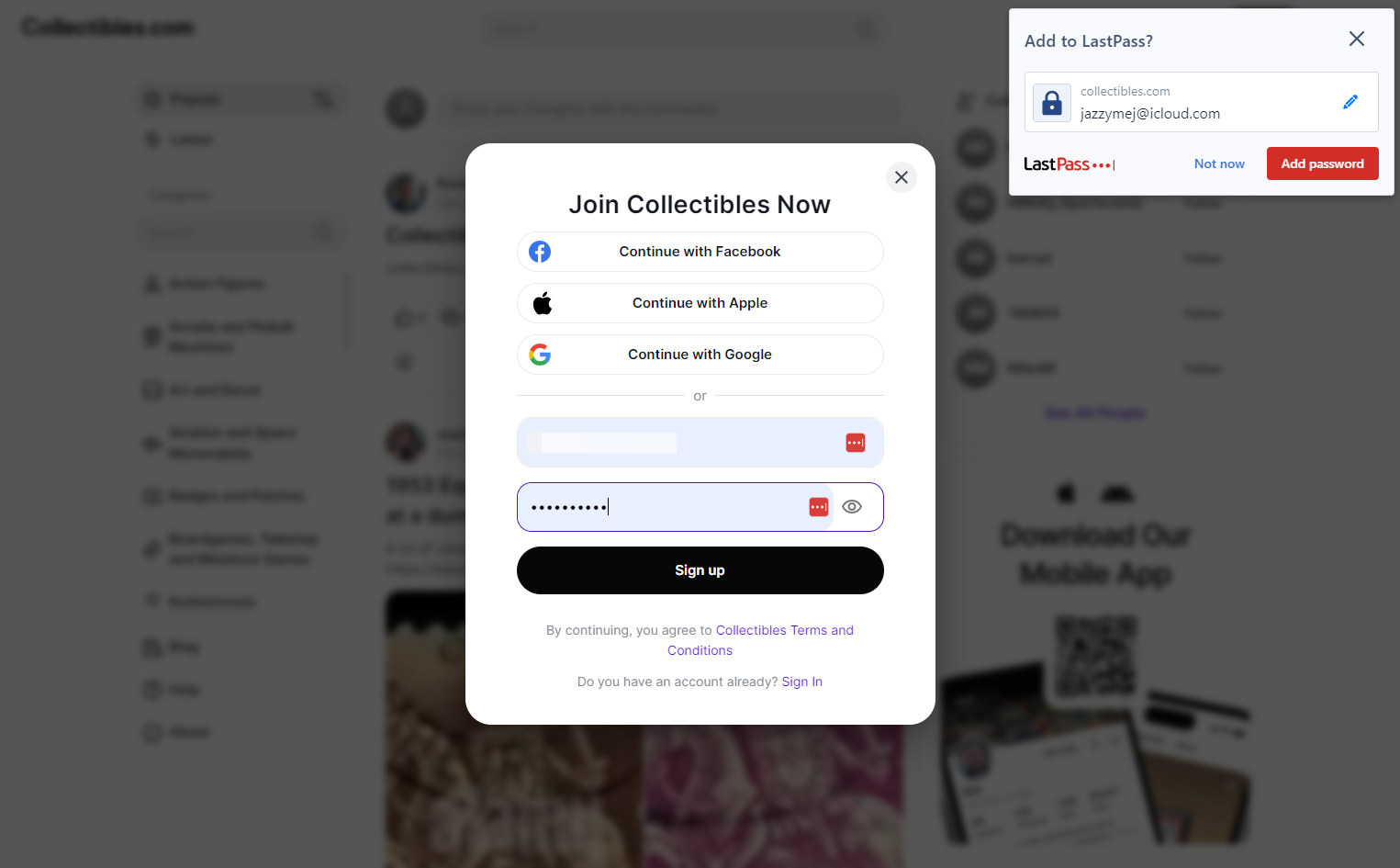Click on Sign up