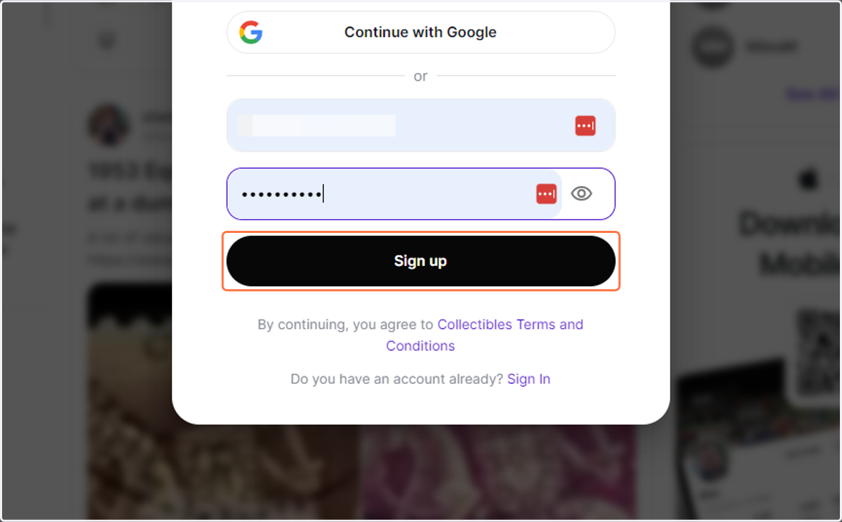 Click on Sign up