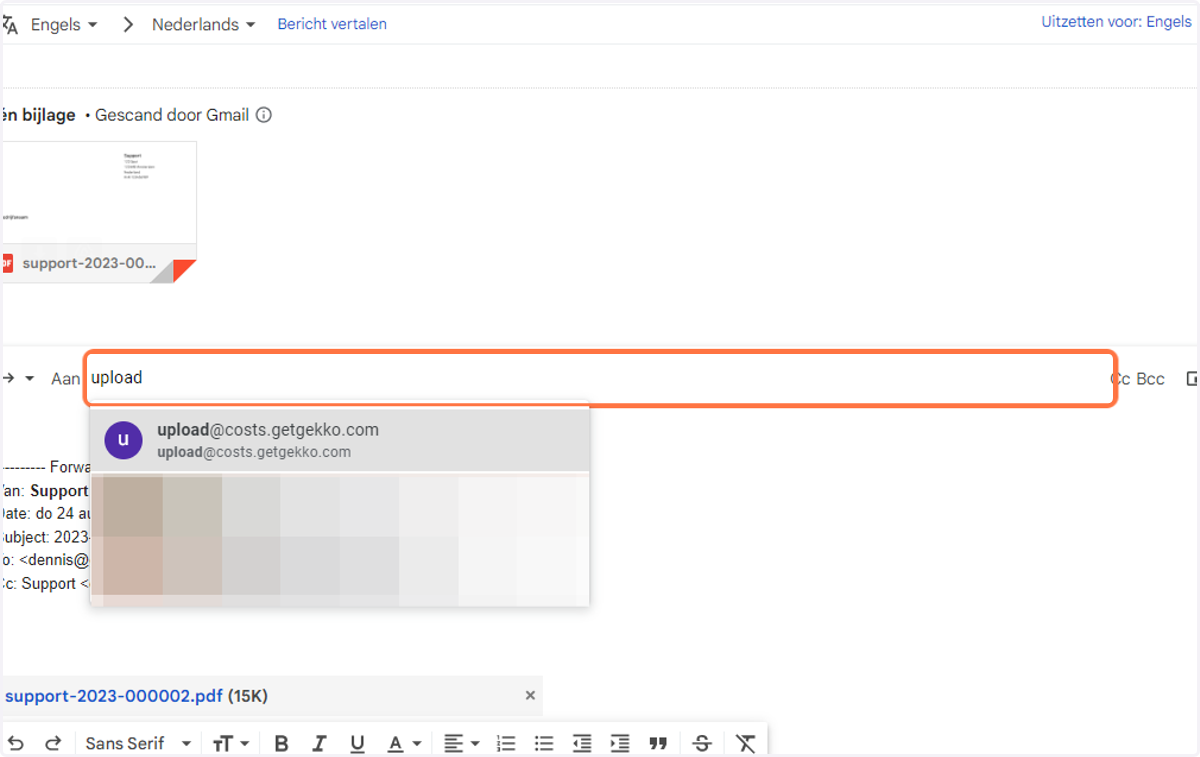 Verstuur jouw mail met bijgevoegde bon naar upload@costs.getgekko.com