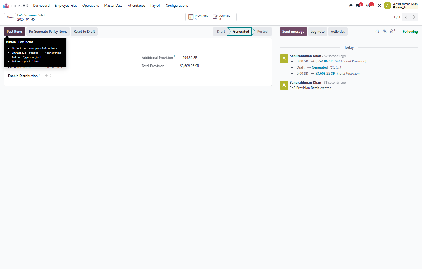 Click on Post Items after the provisions generation