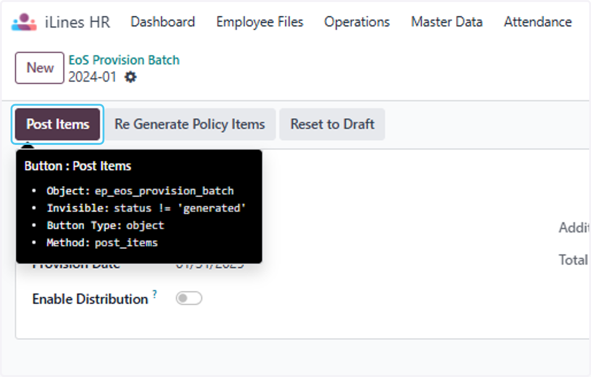 Click on Post Items after the provisions generation