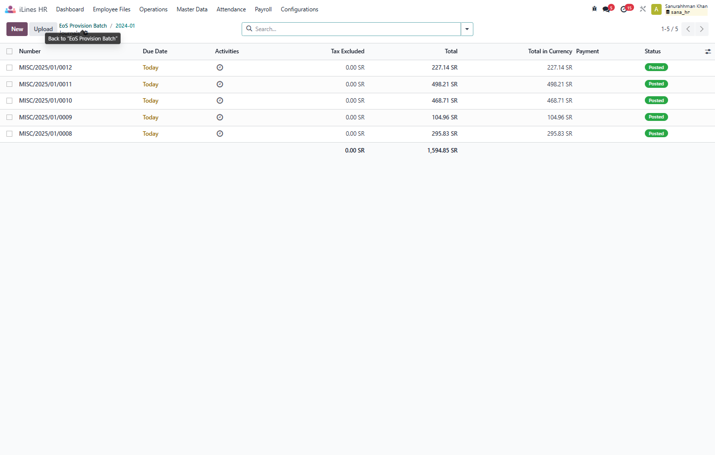 Click on EoS Provision Batch Finally You can see the details of the batch Generation.