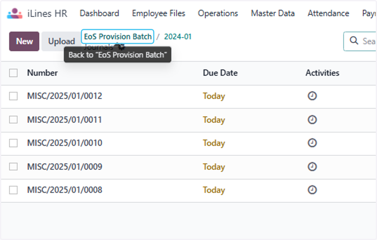 Click on EoS Provision Batch Finally You can see the details of the batch Generation.