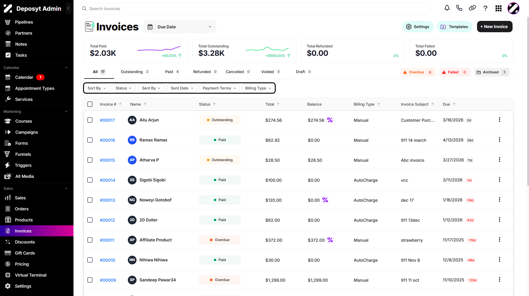 Step 3: The filtering options are located above the invoices, next to the Sort By dropdown menu.