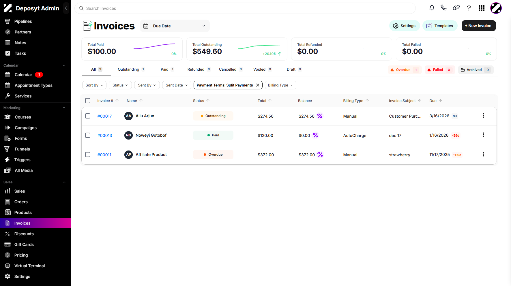 Step 9: Select an option to view your invoices.