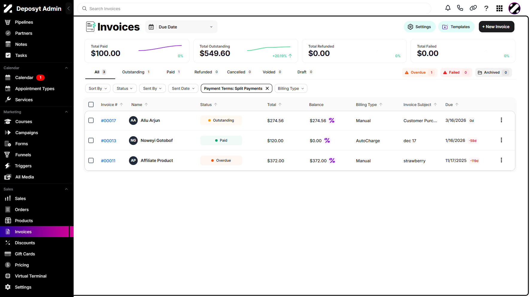 Step 9: Select an option to view your invoices.