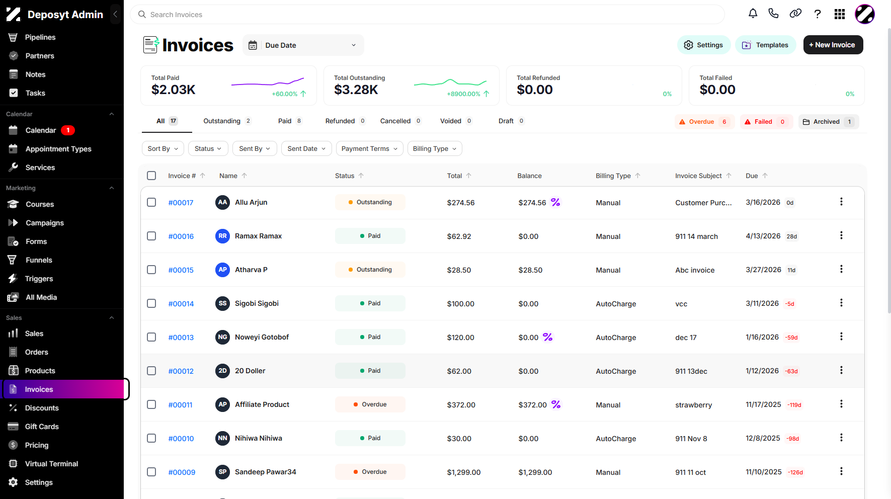 Invoice List Filtering Filtering Invoices