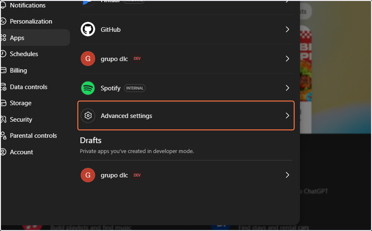 Click on Advanced settings