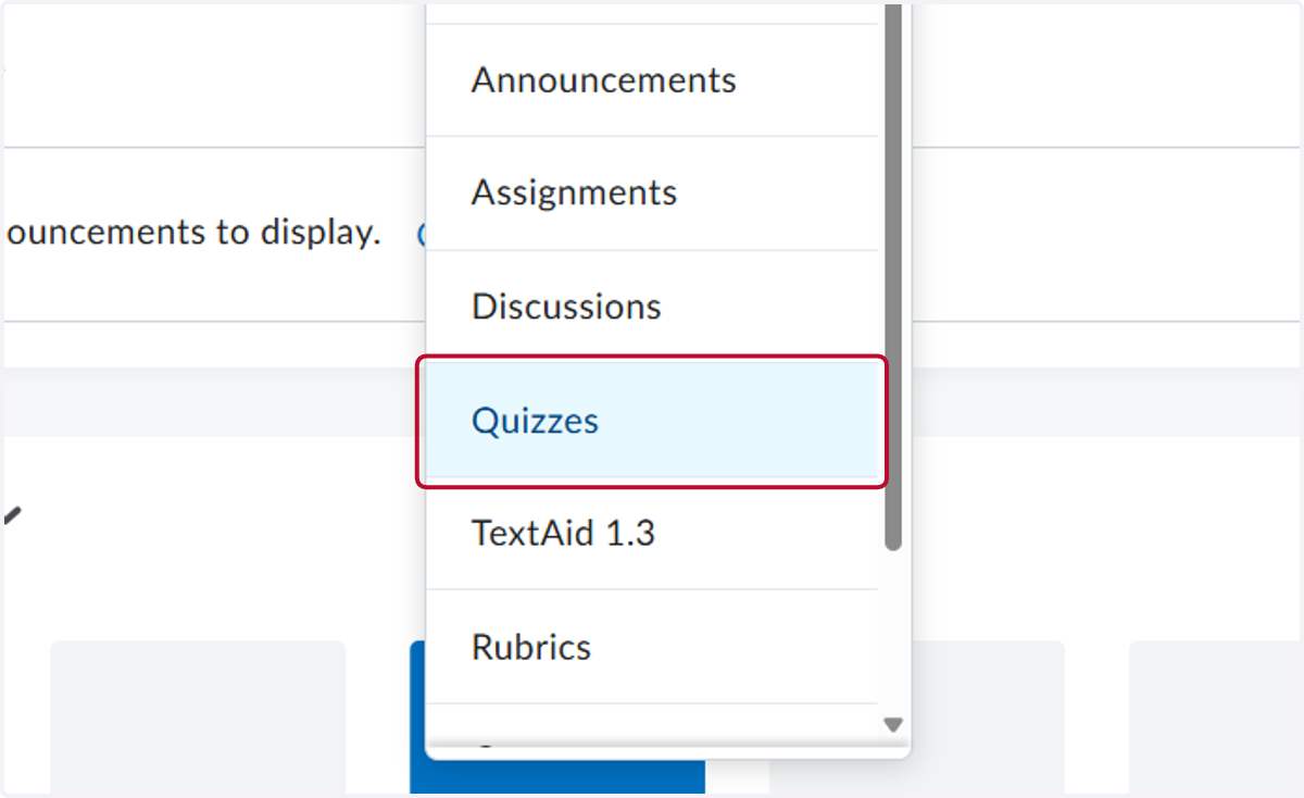 Click on Quizzes