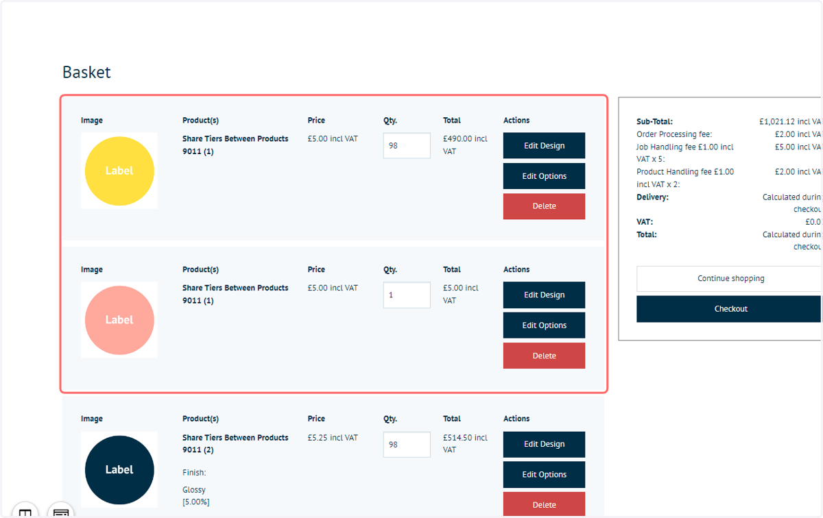 To demonstrate, we have added two instances of the same product to our cart