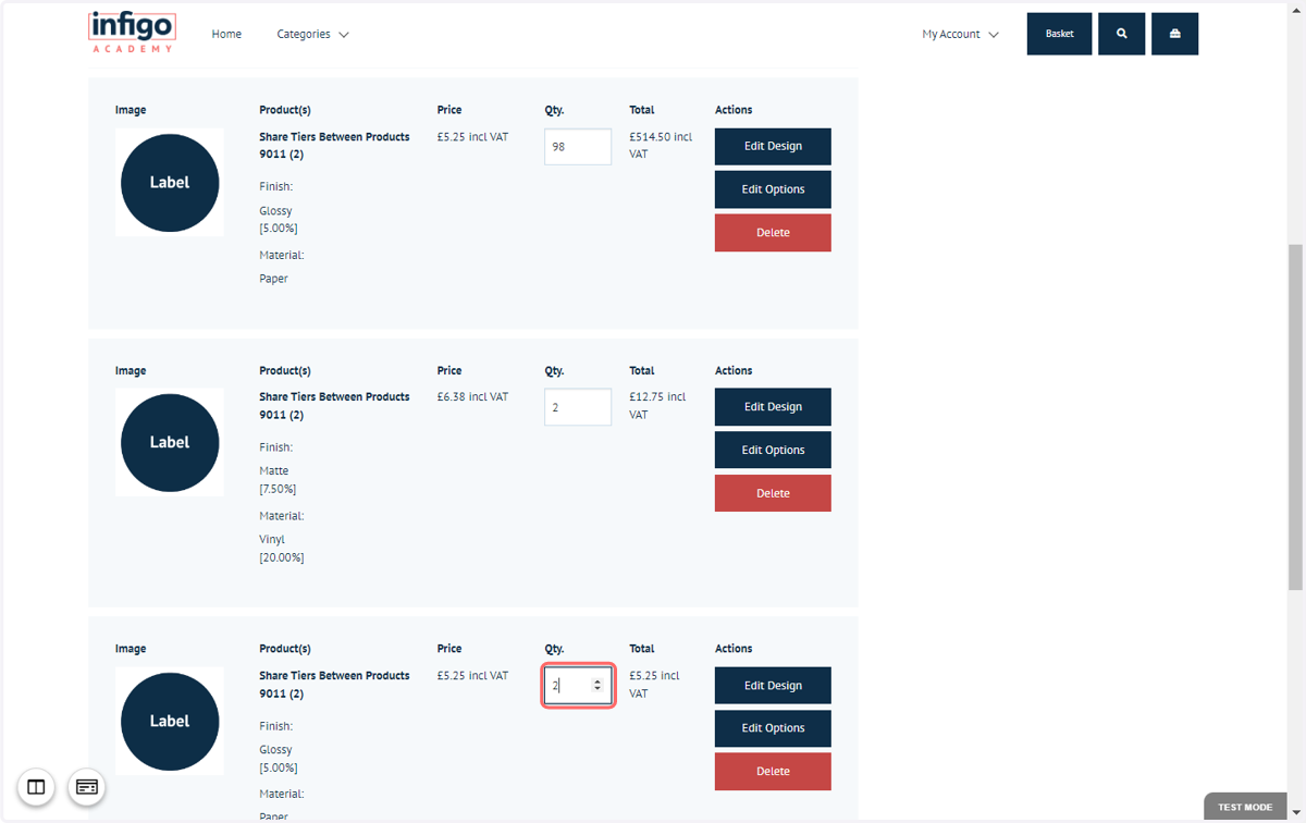 Next, we will change the quantity of the bottom product instance