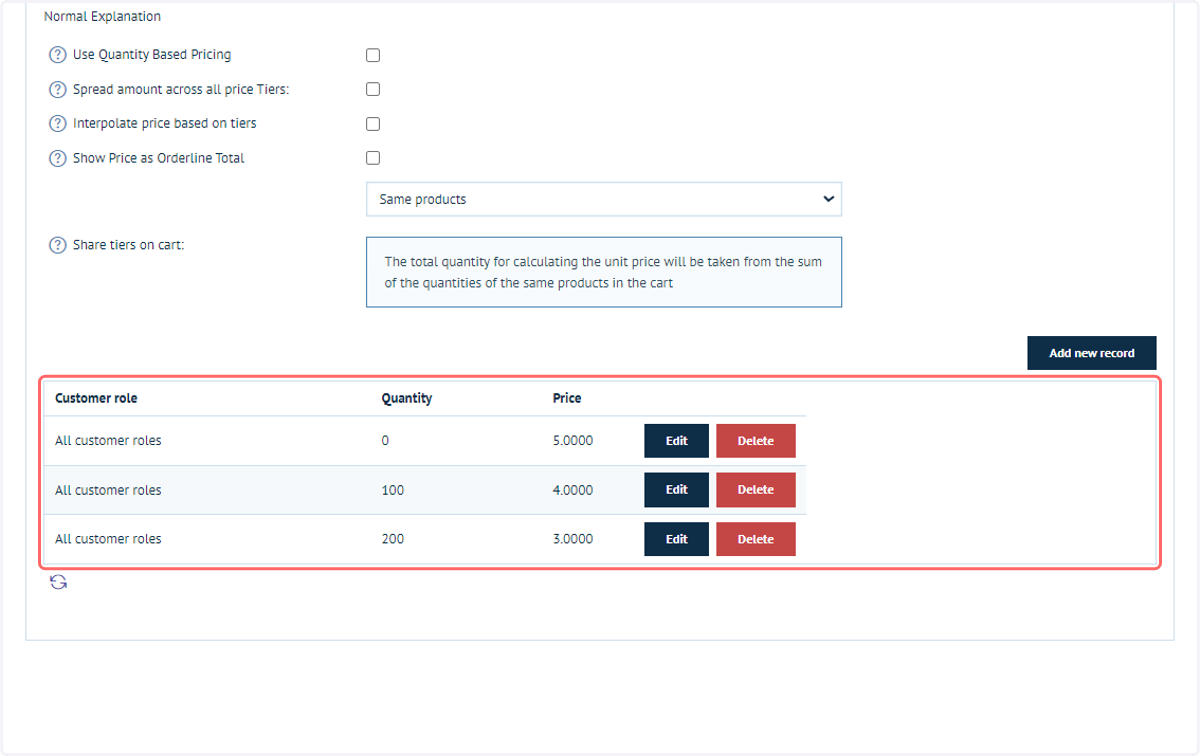 We have defined several basic tiers for this example