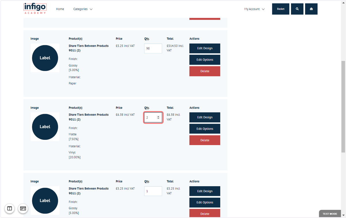 We will begin by changing the quantity of the centre product instance and updating the basket