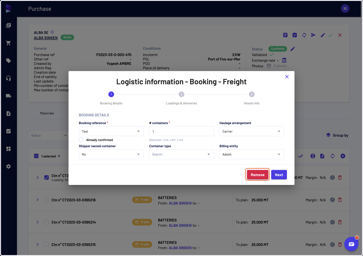The same action can be done for all the other actions, such as freight details