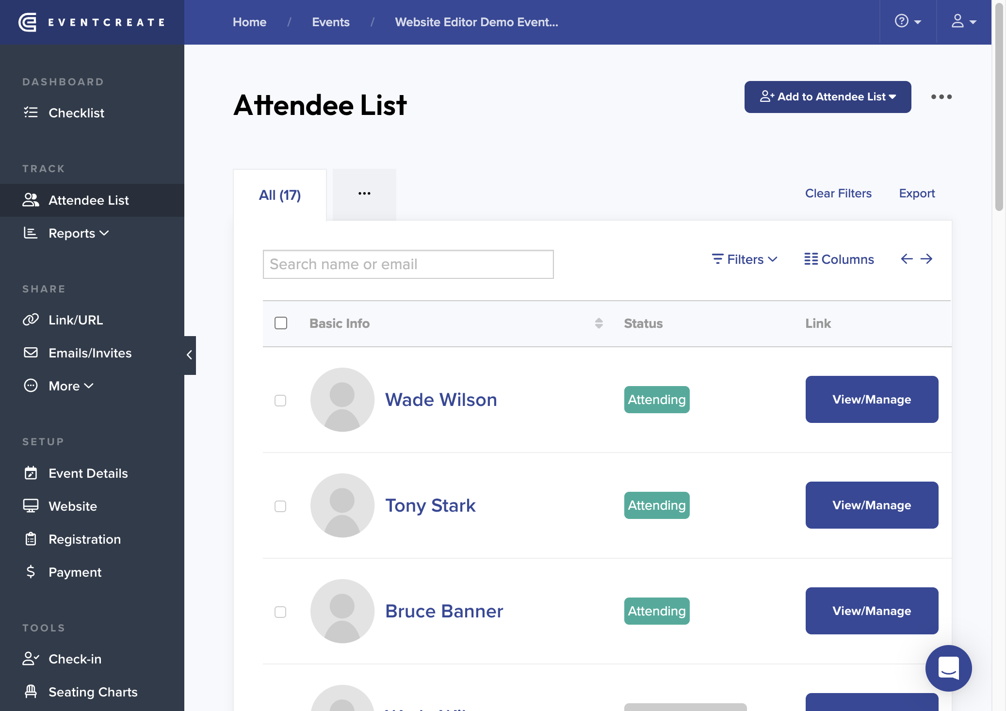 Click on Add to Attendee List