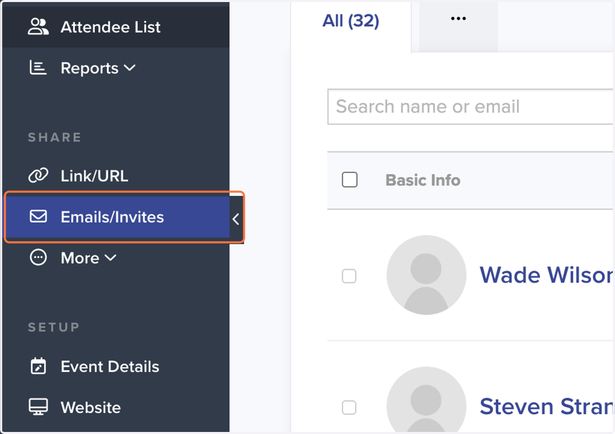 Next, click on Emails/Invites
