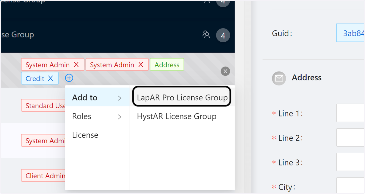 Select the licence group that you would like to add the user to