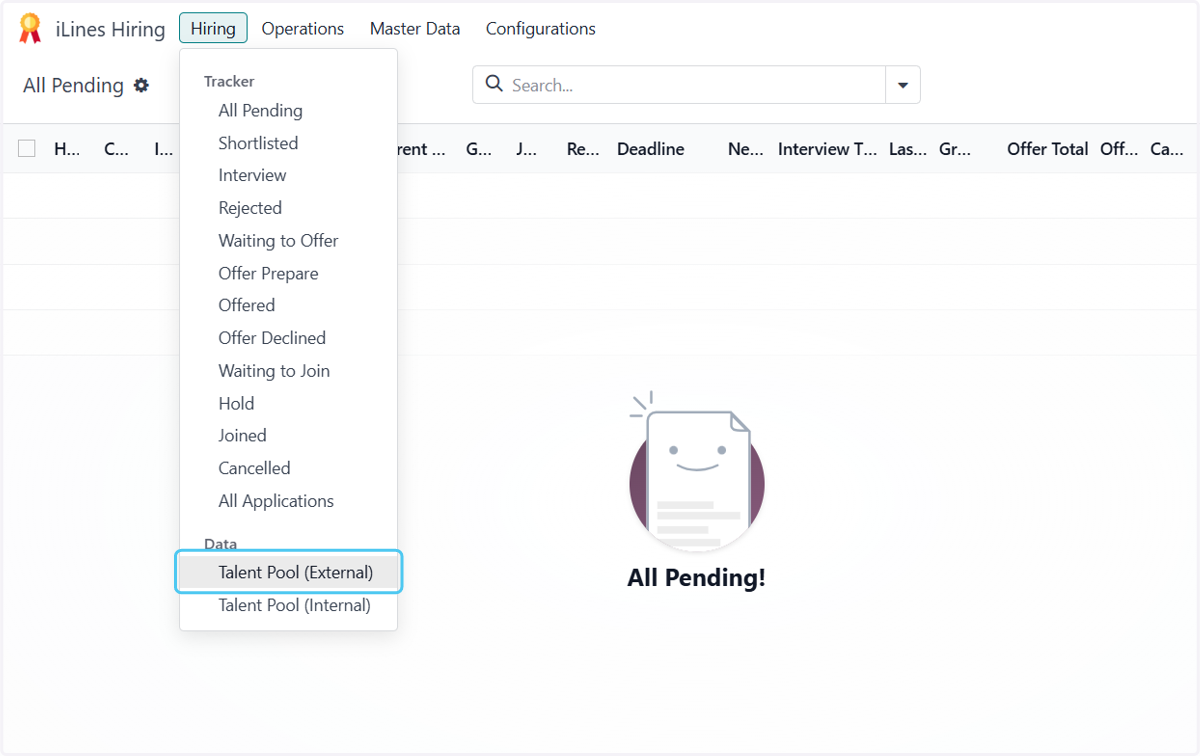 Click on Talent Pool (External)