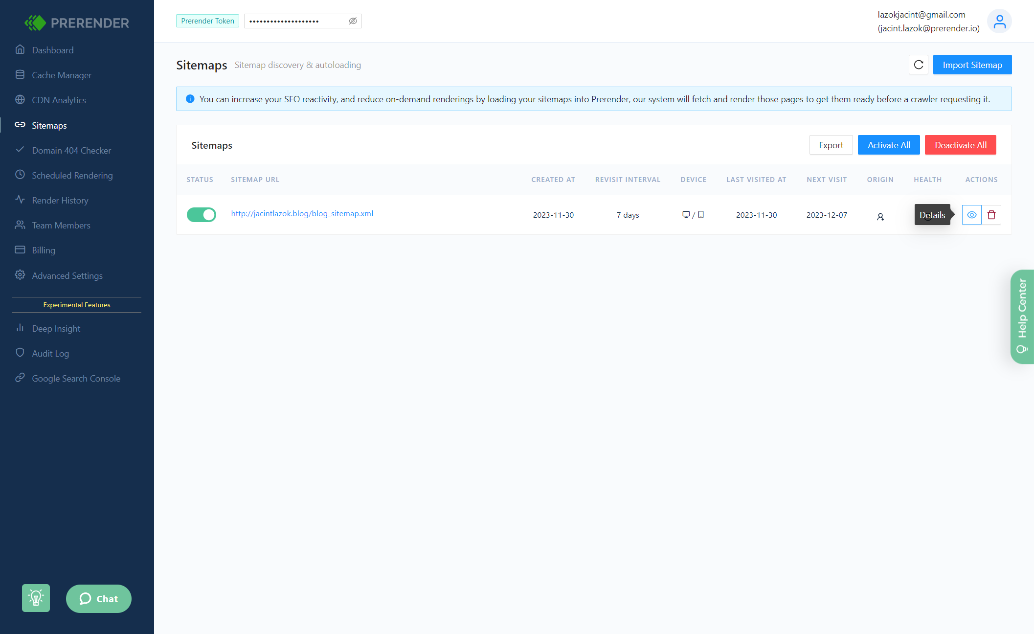 You can check the details and history of the sitemap crawls and also change settings.