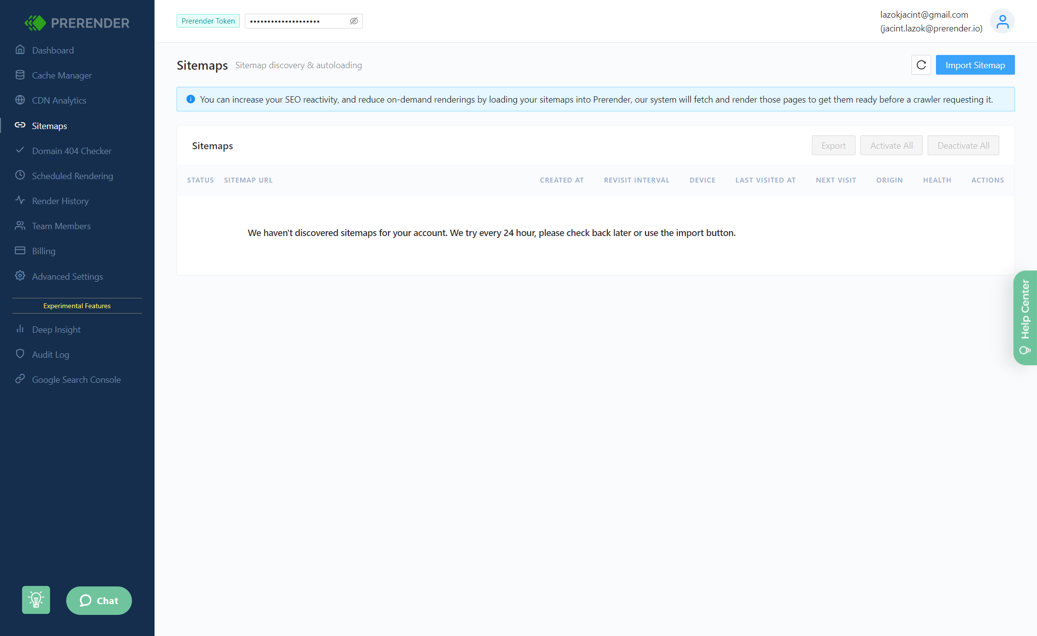 Click on the Import Sitemap button at the top right corner