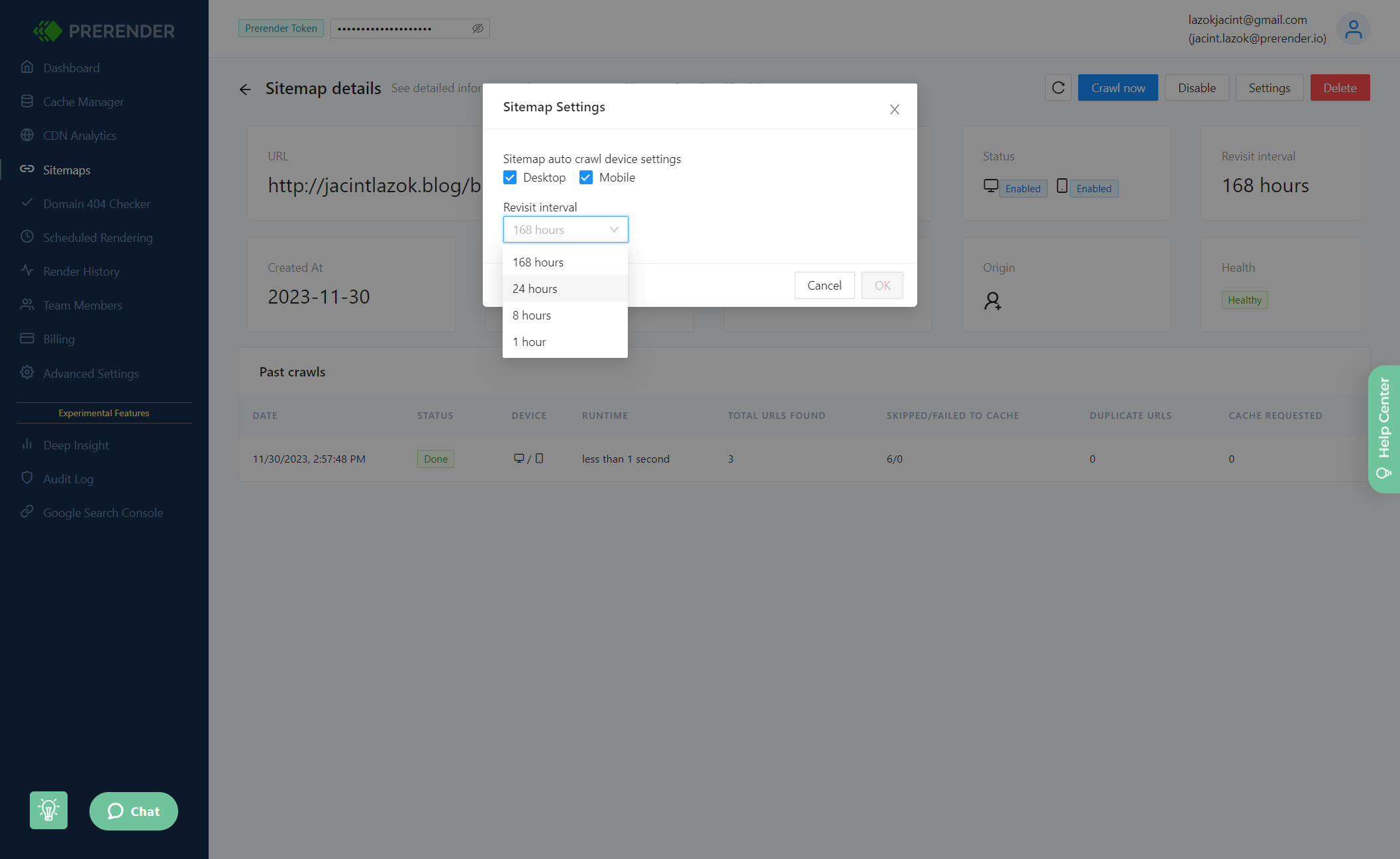 And also the recrawl interval for the given Sitemap.