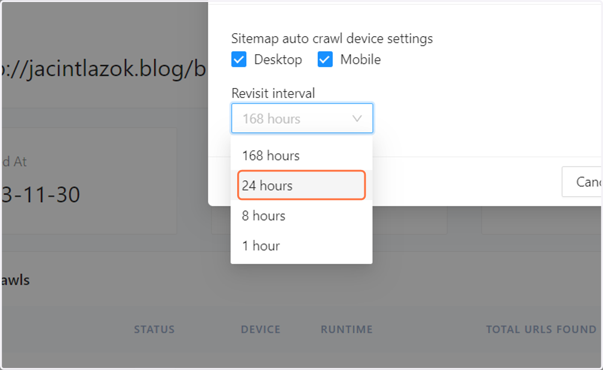 And also the recrawl interval for the given Sitemap.