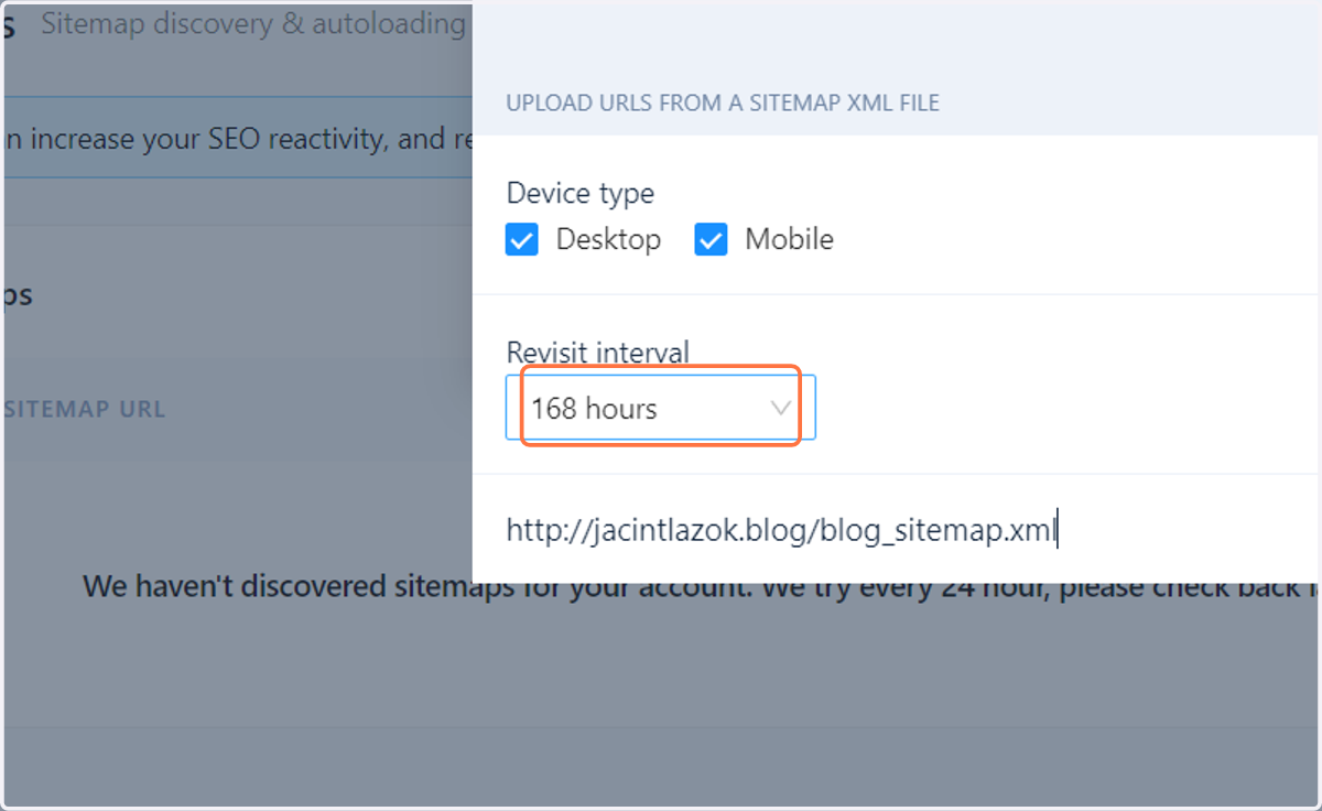 Select the desired recrawl interval fort he sitemap