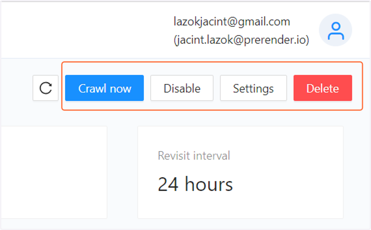 Click on the Crawl Now button to crawl the sitemap on demand and click on the Disable/Enable button to enable or disable the sitemap. You can also click the Delete Button to delete the Sitemap from your Prerender account.