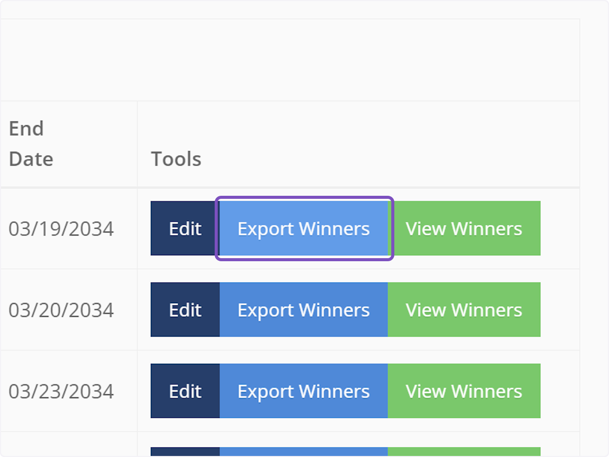 Click Export Winners next to the name of the contest