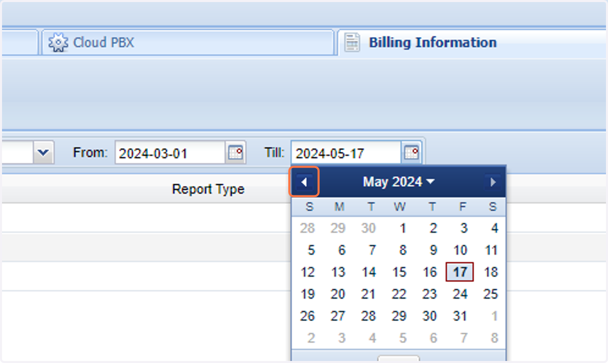 Select the date range for the CDR reports you would like to download