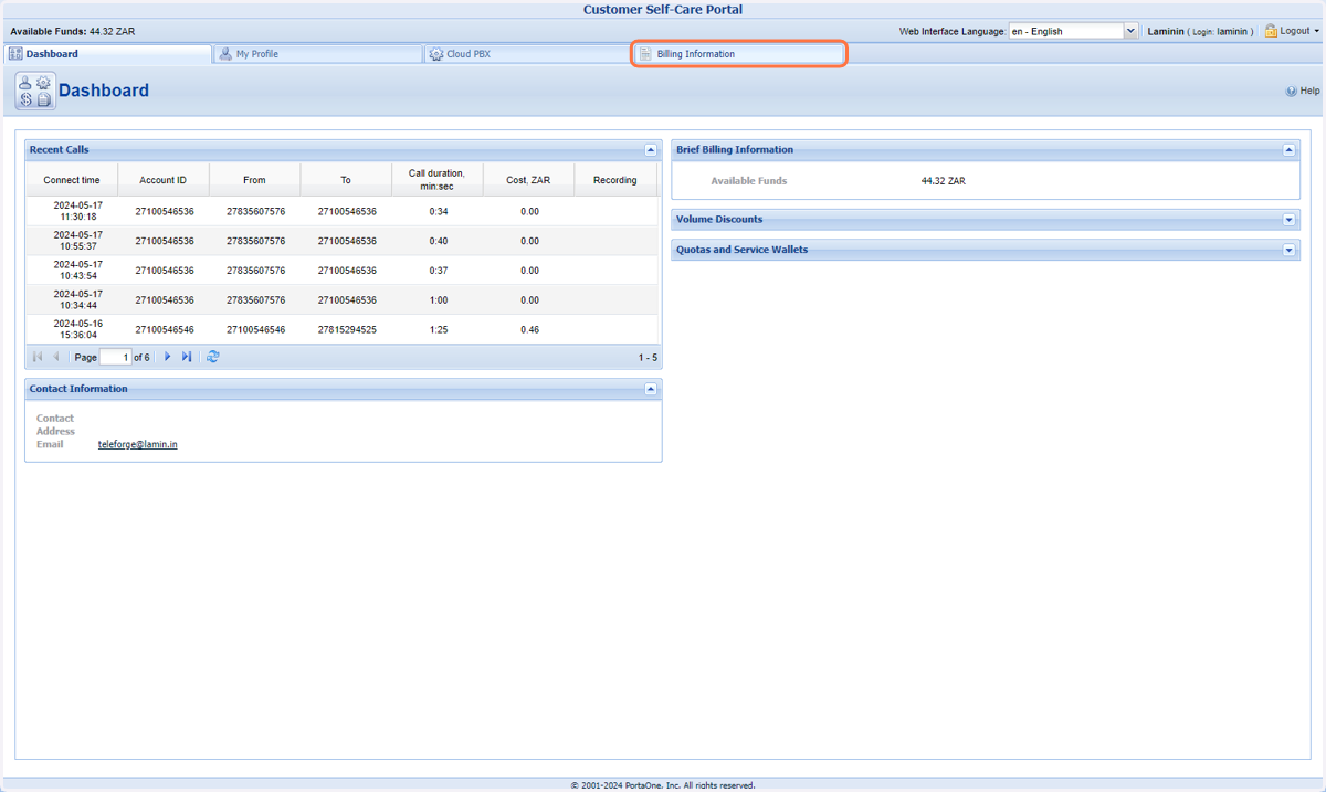 Click on the Billing Information tab
