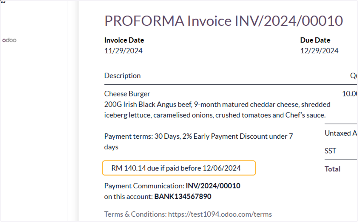 Description of amount due if paid early is included