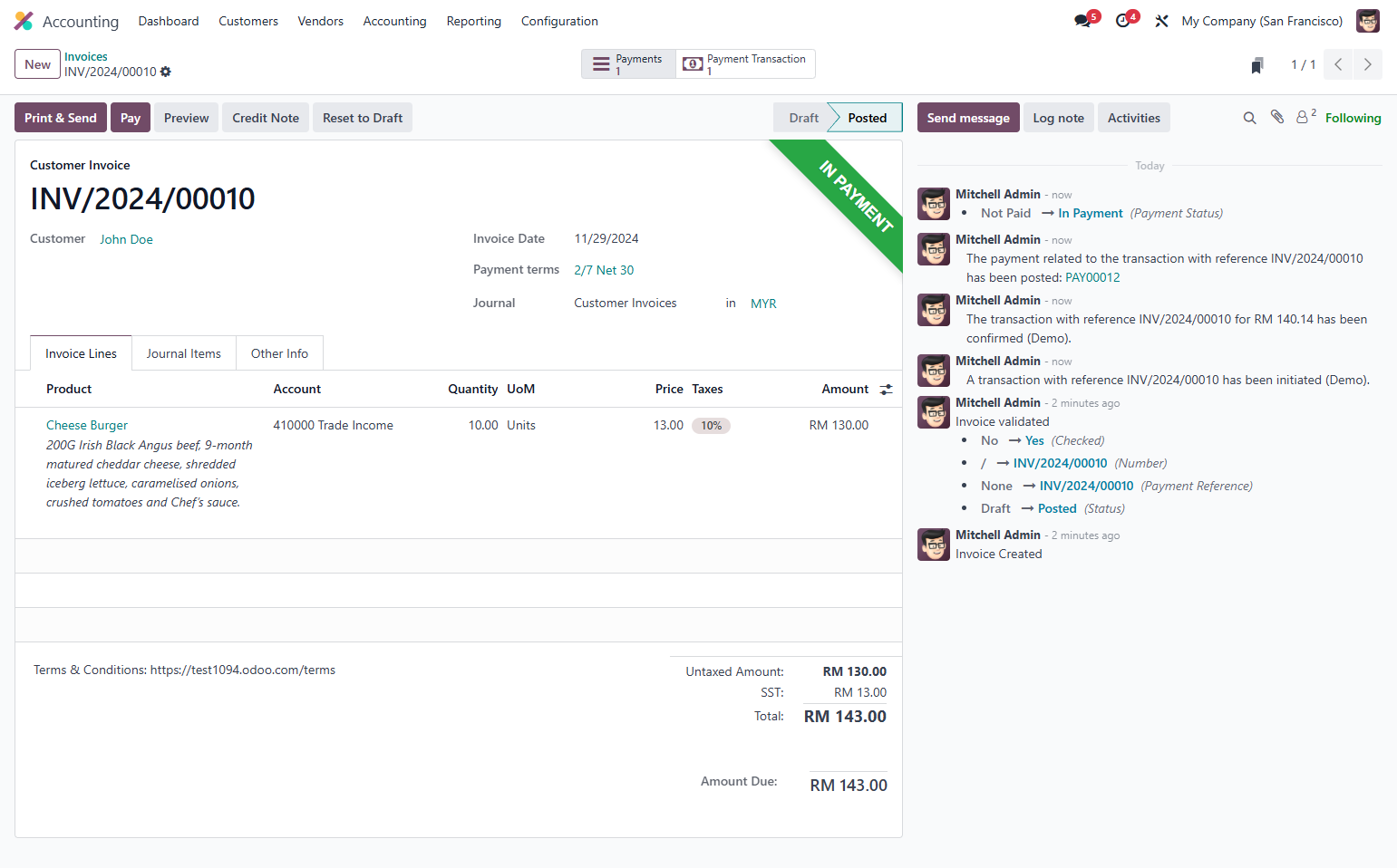Once paid, go back to the invoice & click on Payments